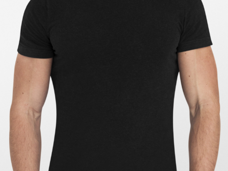 Simple black t-shirt worn by a man